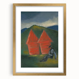 Modern Rural Landscape Wall Art - Abstract Barns with Dark Tones