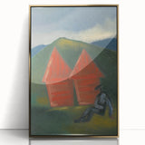 Modern Rural Landscape Wall Art - Abstract Barns with Dark Tones