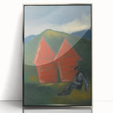 Modern Rural Landscape Wall Art - Abstract Barns with Dark Tones