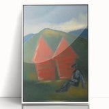 Modern Rural Landscape Wall Art - Abstract Barns with Dark Tones