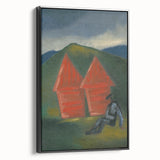 Modern Rural Landscape Wall Art - Abstract Barns with Dark Tones