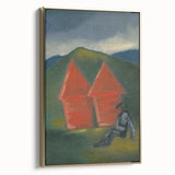 Modern Rural Landscape Wall Art - Abstract Barns with Dark Tones