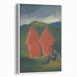 Modern Rural Landscape Wall Art - Abstract Barns with Dark Tones