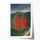 Modern Rural Landscape Wall Art - Abstract Barns with Dark Tones