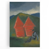 Modern Rural Landscape Wall Art - Abstract Barns with Dark Tones