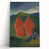 Modern Rural Landscape Wall Art - Abstract Barns with Dark Tones