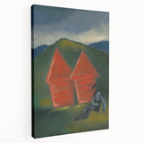 Modern Rural Landscape Wall Art - Abstract Barns with Dark Tones
