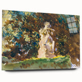 Modern Wall Art - Verdant Garden Scene with Statue | Nature-Inspired Decor