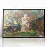 Modern Wall Art - Verdant Garden Scene with Statue | Nature-Inspired Decor