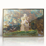 Modern Wall Art - Verdant Garden Scene with Statue | Nature-Inspired Decor