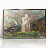 Modern Wall Art - Verdant Garden Scene with Statue | Nature-Inspired Decor
