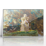 Modern Wall Art - Verdant Garden Scene with Statue | Nature-Inspired Decor