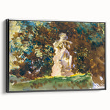 Modern Wall Art - Verdant Garden Scene with Statue | Nature-Inspired Decor