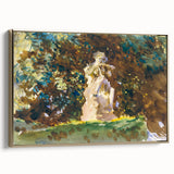 Modern Wall Art - Verdant Garden Scene with Statue | Nature-Inspired Decor