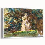 Modern Wall Art - Verdant Garden Scene with Statue | Nature-Inspired Decor