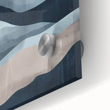 Close-up of abstract minimalist wall art featuring vibrant colors and smooth acrylic glass finish, showcasing intricate patterns ideal for modern home decor.