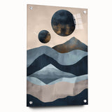 Abstract minimalist wall art displayed in a side view, featuring vibrant colors and geometric shapes, mounted with pins on a sleek white wall, showcasing modern decor aesthetics.