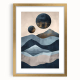 Abstract minimalist wall art framed in gold, showcasing geometric shapes and soft color gradients, perfect for modern home decor or office ambiance.