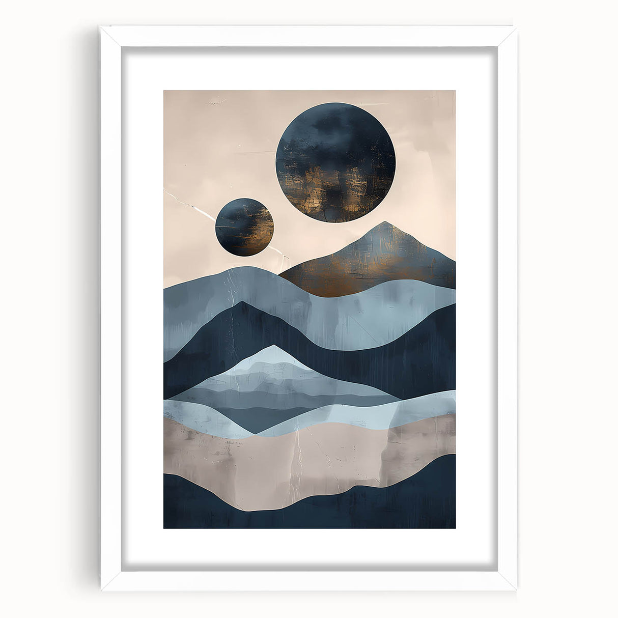 Minimalist abstract wall art framed with a white mat, showcasing a contemporary design ideal for modern decor, enhancing living spaces with style and elegance.