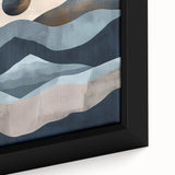 Close-up of a framed minimalist abstract wall art canvas showcasing soft pastel colors, intricate textures, and geometric patterns, perfect for modern home decor.