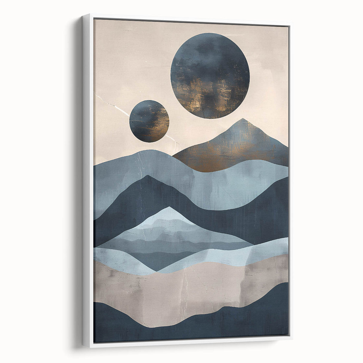 Framed abstract minimalist wall art in a sleek white frame, showcasing soft pastel colors and geometric shapes, ideal for modern home decor and artistic ambiance.