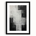 Abstract minimalist wall art framed with a black mat, showcasing geometric shapes and soft colors, ideal for modern home decor and artistic environments.