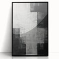 Framed minimalist abstract wall art featuring bold black lines and shapes on a white background, ideal for modern home decor, adding elegance and style to any space.