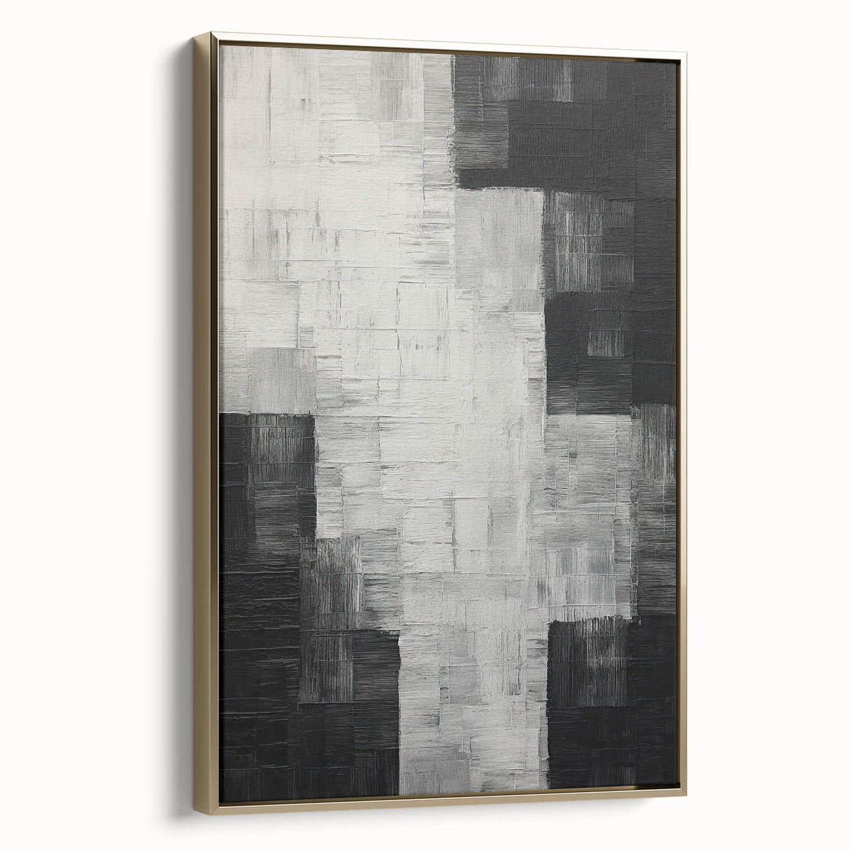 Abstract minimalist wall art featuring a gold design on a framed canvas, showcasing a sleek side view that enhances modern decor aesthetics. Perfect for contemporary interiors.