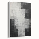Framed abstract minimalist wall art featuring soft white tones and geometric shapes, displayed in a sleek modern setting, perfect for contemporary home decor.