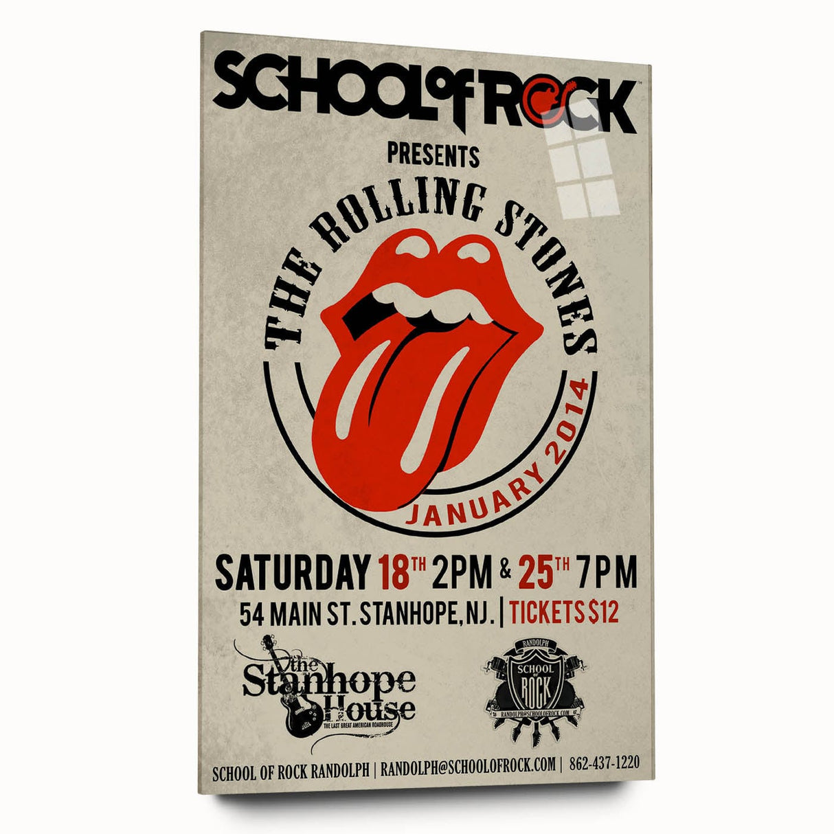 Retro Rolling Stones Concert Poster - School of Rock 2014 Event