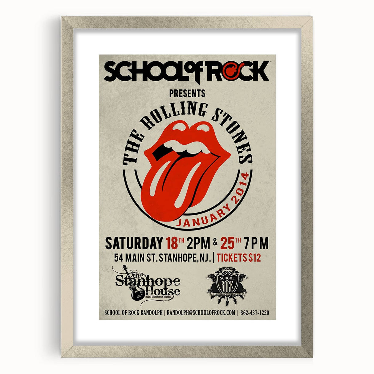 Retro Rolling Stones Concert Poster - School of Rock 2014 Event