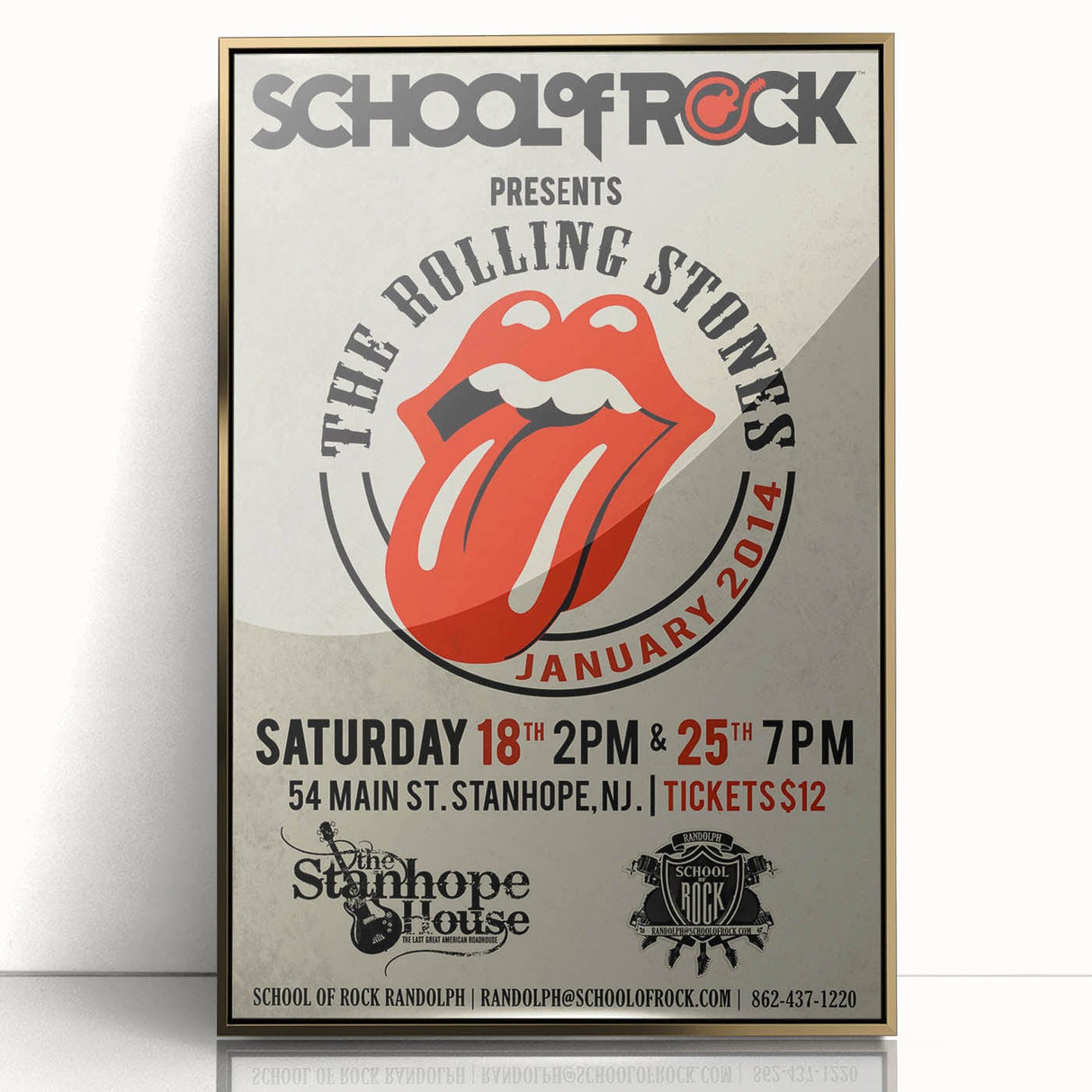 Retro Rolling Stones Concert Poster - School of Rock 2014 Event