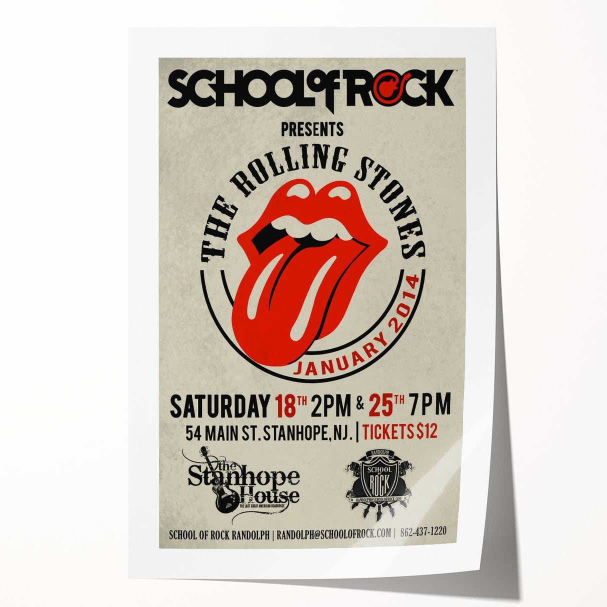 Retro Rolling Stones Concert Poster - School of Rock 2014 Event