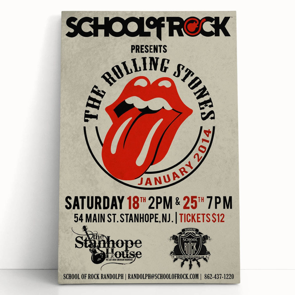 Retro Rolling Stones Concert Poster - School of Rock 2014 Event