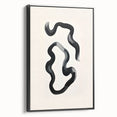 Framed minimalist abstract wall art showcasing a black design on canvas, viewed from the side, ideal for modern home decor and enhancing interior aesthetics.