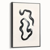 Framed minimalist abstract wall art showcasing a black design on canvas, viewed from the side, ideal for modern home decor and enhancing interior aesthetics.