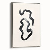 Framed abstract minimalist wall art in silver, showcasing geometric shapes and soft color gradients, ideal for modern home decor. Side view highlights the sleek frame and elegant design, perfect for enhancing contemporary interiors.