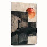 Abstract minimalist wall art design displayed in a side view, showcasing vibrant colors and clean lines, framed in acrylic glass for a modern aesthetic.