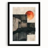 Abstract minimalist wall art in a sleek black frame with a white mat, showcasing a contemporary design perfect for modern home decor.