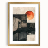 Abstract minimalist wall art framed in gold, showcasing geometric shapes and soft neutral tones, perfect for modern home decor and artistic expression.