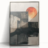 Framed abstract minimalist wall art in silver acrylic, showcasing a sleek design with geometric patterns and a contemporary aesthetic, perfect for modern decor.