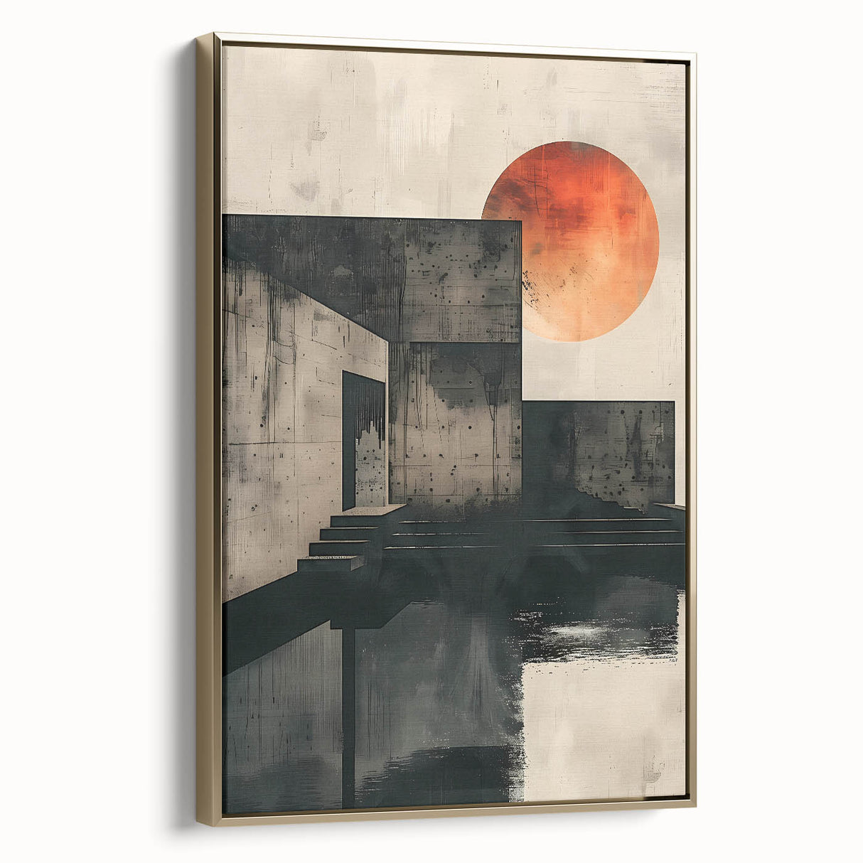 Abstract minimalist wall art framed canvas showcasing a gold side view design, perfect for modern decor, highlighting elegant lines and a sophisticated aesthetic.