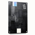 Abstract minimalist wall art piece displayed in a side view on acrylic glass, showcasing geometric shapes and soft color gradients, suitable for modern decor.