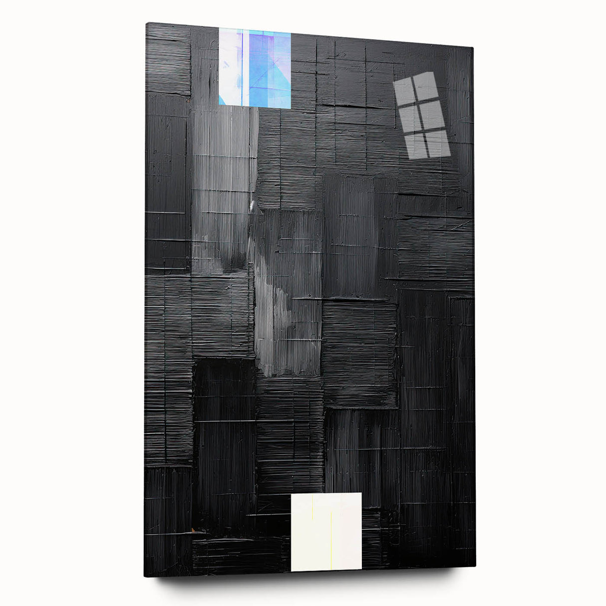 Abstract minimalist wall art displayed in an acrylic glass frame, showcasing soft pastel colors and geometric shapes, ideal for modern home decor.
