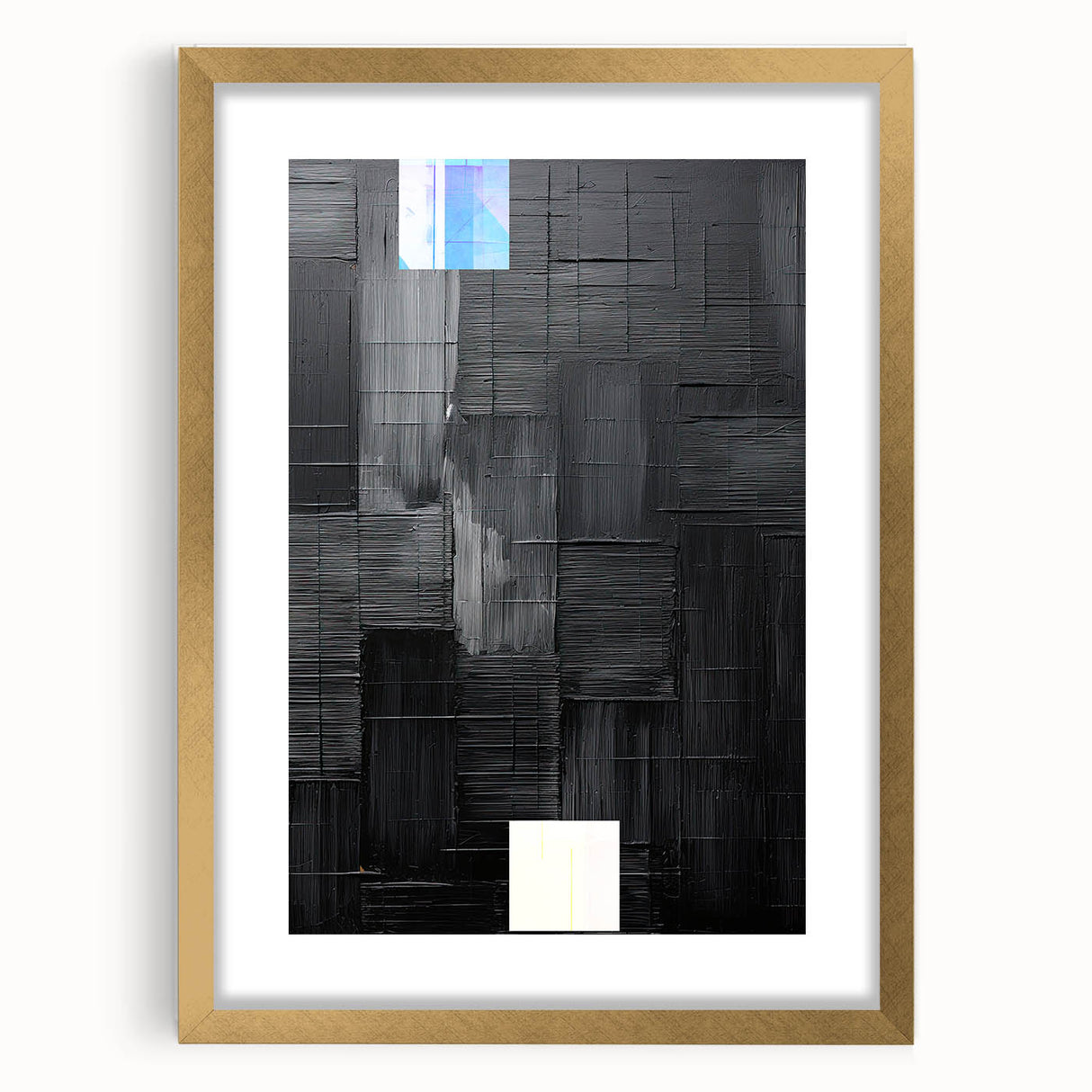 Abstract minimalist wall art design featuring gold frame and mat, showcasing elegant geometric patterns on a soft background, perfect for modern decor.