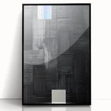 Framed abstract minimalist wall art in black acrylic, showcasing geometric designs that enhance modern decor, ideal for contemporary living spaces.
