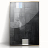 Framed acrylic wall art featuring an abstract minimalist design with gold accents, showcased in a sleek front view, ideal for modern home decor.