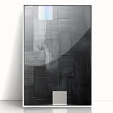 Abstract minimalist wall art framed in white acrylic, showcasing soft pastel colors and geometric shapes, perfect for modern home decor and aesthetic enhancement.
