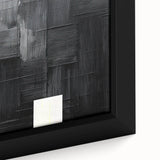 Close-up of an abstract minimalist framed canvas wall art piece showcasing soft pastel colors and geometric shapes, ideal for modern home decor.