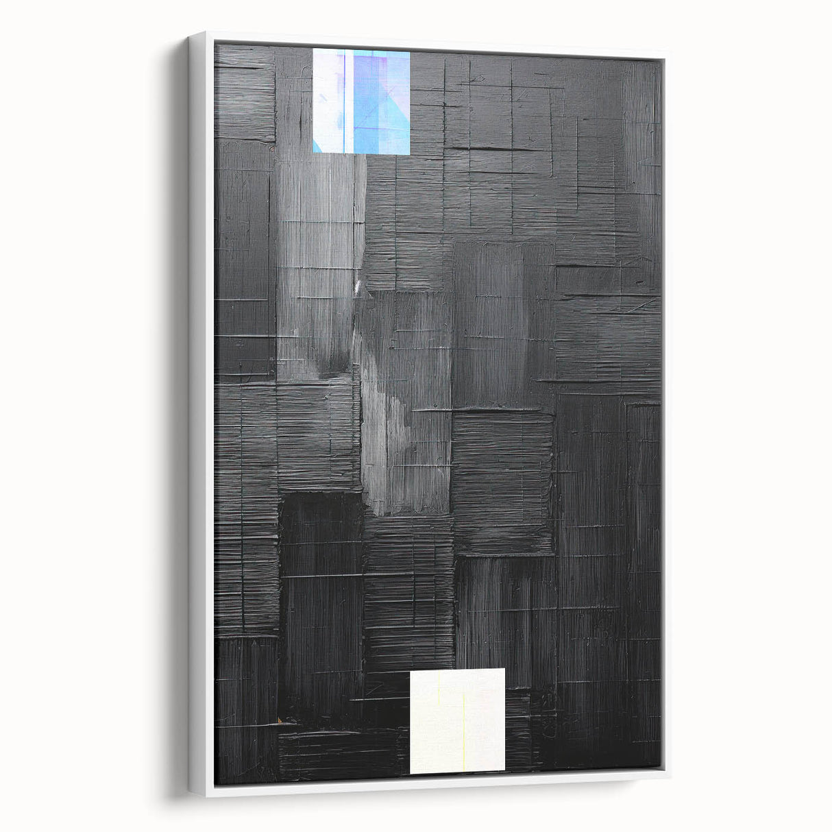 Framed abstract minimalist wall art showcasing a white canvas with subtle textures, perfect for modern decor. Ideal for enhancing living spaces or offices.